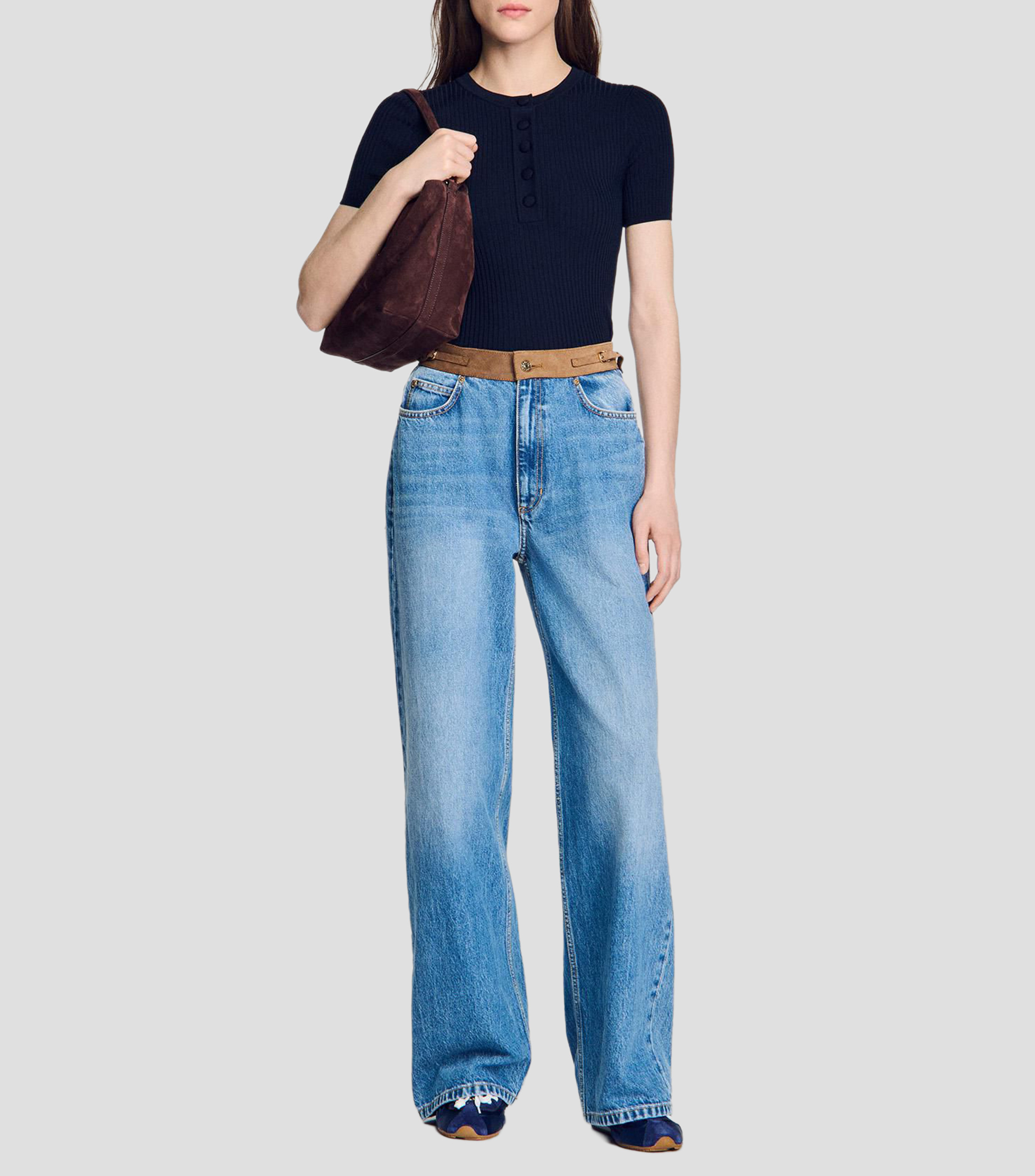 Blusa lisa con manga corta Mujer